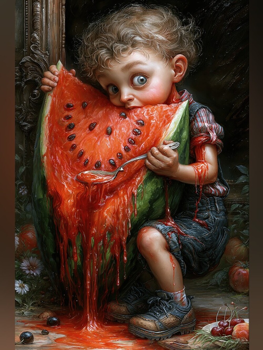 4pc=Little Boy Esting Watermelon Special